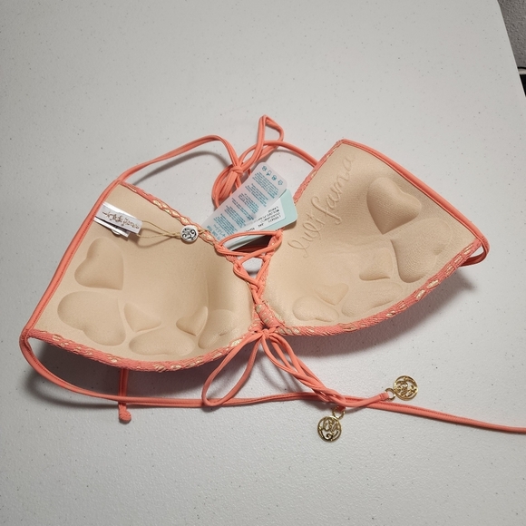 Luli Fama Guauanco Mamey Bandeau Coral Push-Up Halter Bikini Top Size Large - Picture 6 of 10